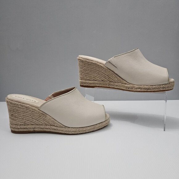 NEW Cole Haan Cloudfeel Southcrest Wedge Espadrille Mule Ivory Leather Size 11 - Picture 3 of 12